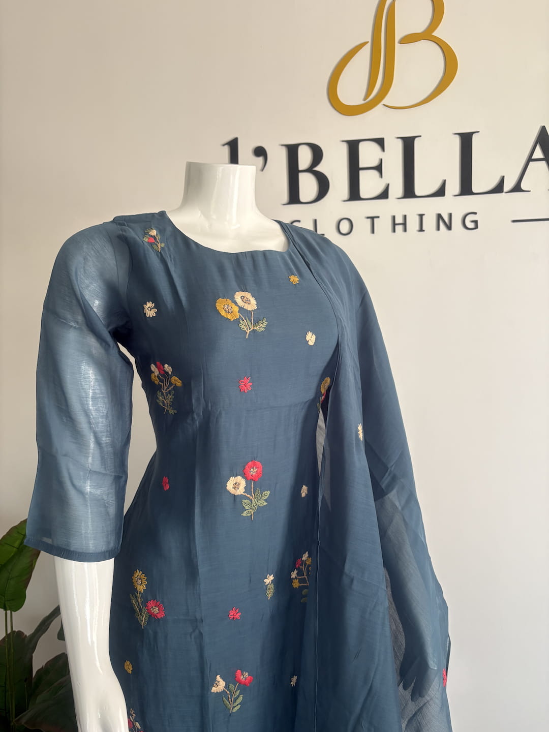 Blue Mul Chanderi Colorful Thread Embroidery