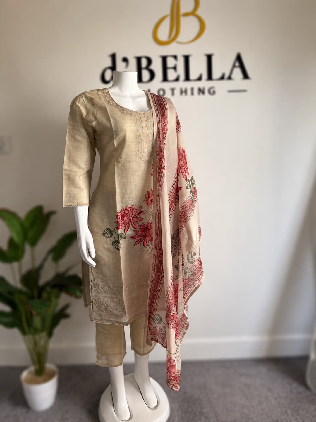 Khadi Cotton Embroidered Kurtha Set with Printed Dupatta for Women