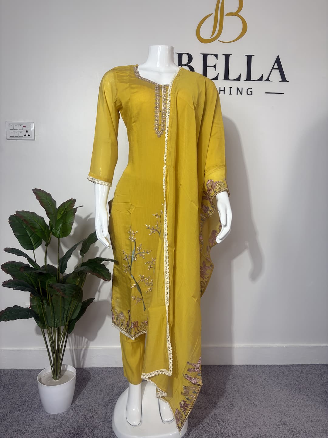 Yellow Cotton Embroidered Kurtha Set with Cotton Dupatta for Women